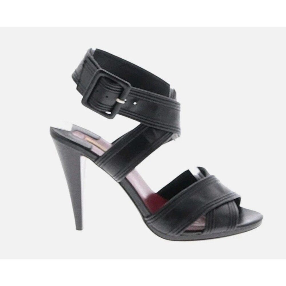 Max Studio Leather Black Crisscross Ankle Strappy Heels sandal open toe shoe 6 M - Picture 16 of 16
